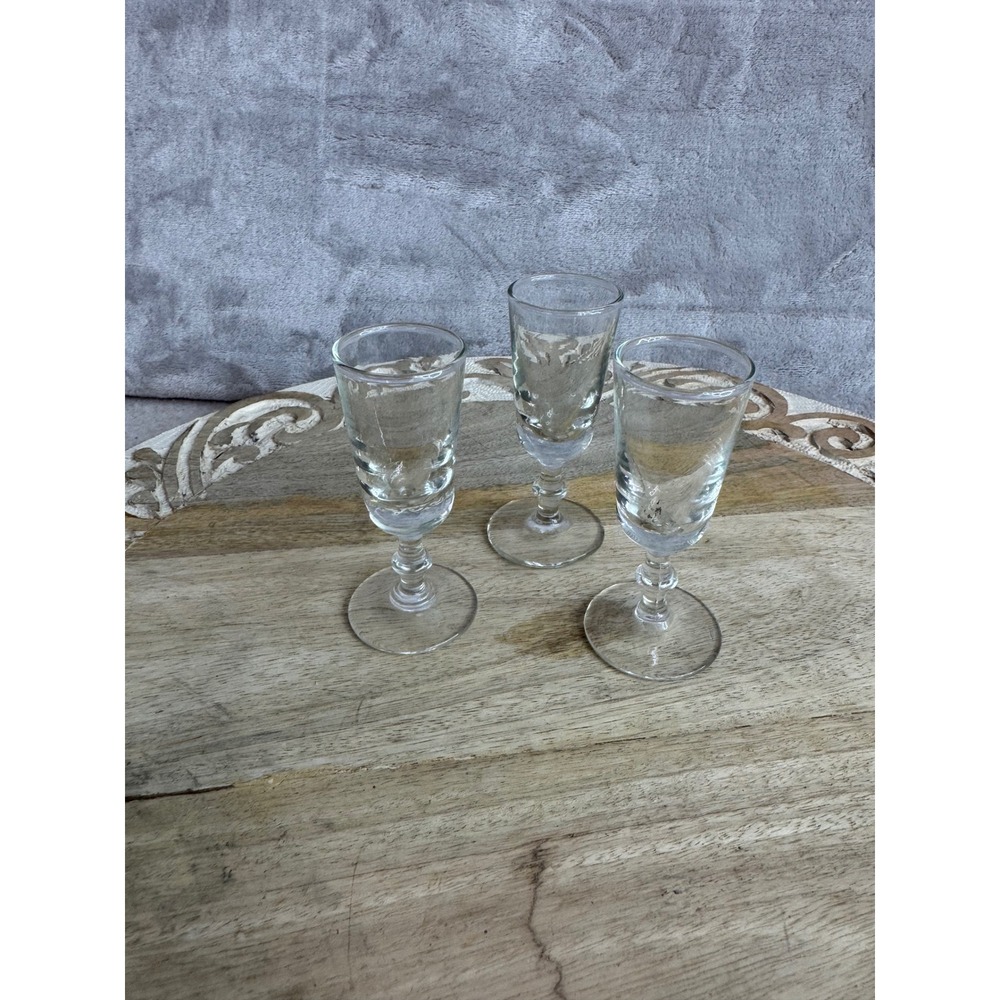Vintage Clear Glass Stemmed Cordial Liqueur Glasses Paneled Set‎ of 3 4 Inch